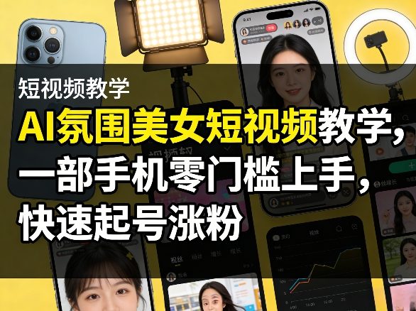 0成本用手机做AI美女短视频，3步搞定起号引流，新手当天就能