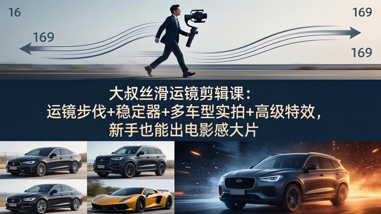 <a href="https://www.zdlhp.com/remen/9257.html" title="闲鱼" target="_blank">闲鱼</a>引流-大叔丝滑运镜剪辑课封面图：手持稳定器拍摄奔驰GLC动态镜头，突出电影感运镜与汽车质感