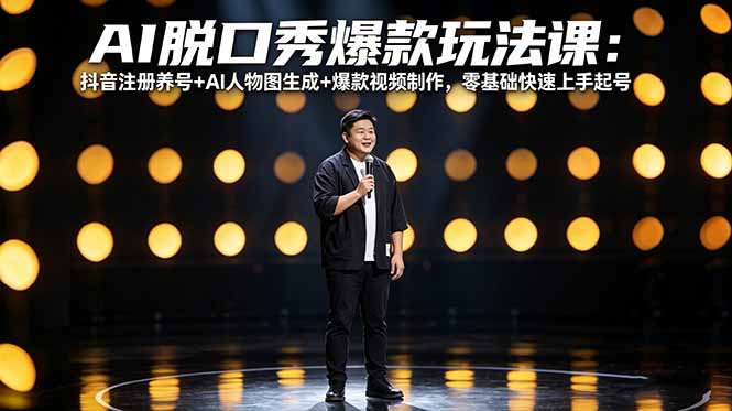 (图1) 闲鱼引流-AI脱口秀图文教程封面图 展示即梦AI生成的幽默人物角色与抖音界面组合