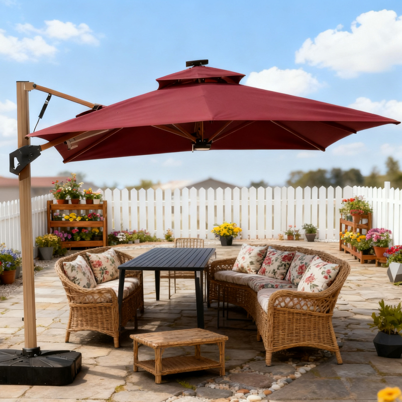 户外遮阳伞庭院带灯伞太阳能LED灯条室外别墅露台花园自动遥控开伞