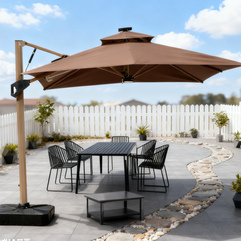 户外遮阳伞庭院带灯伞太阳能LED灯条室外别墅露台花园自动遥控开伞