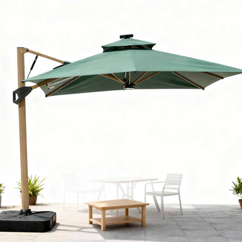 户外遮阳伞庭院带灯伞太阳能LED灯条室外别墅露台花园自动遥控开伞