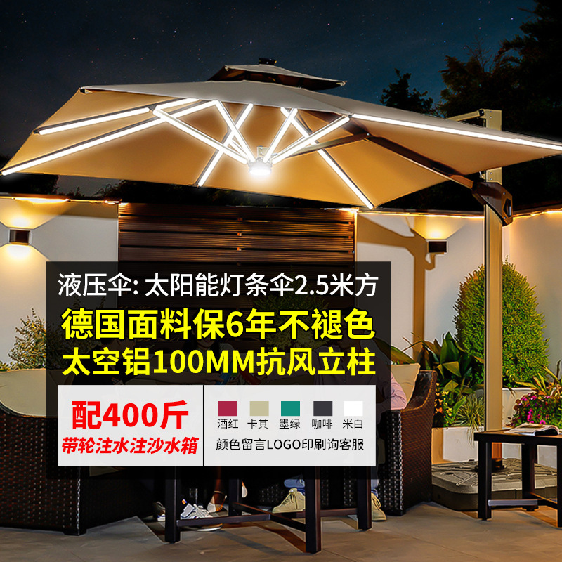 户外遮阳伞庭院带灯伞太阳能LED灯条室外别墅露台花园自动遥控开伞(图6)