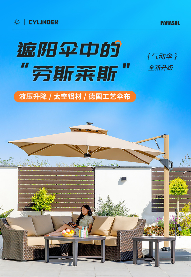 户外遮阳伞庭院带灯伞太阳能LED灯条室外别墅露台花园自动遥控开伞(图8)