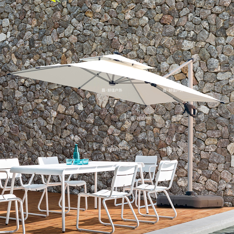 户外遮阳伞别墅庭院双杆抗风强露天大型伞商用室外带灯罗马伞
