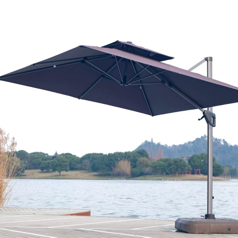 户外遮阳伞别墅庭院双杆抗风强露天大型伞商用室外带灯罗马伞