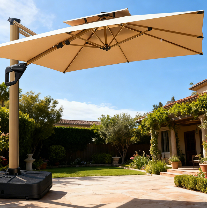 罗马伞庭院伞露台花园室外大型别墅伞威尼斯双杆琥珀金【77铝柱铝把手】