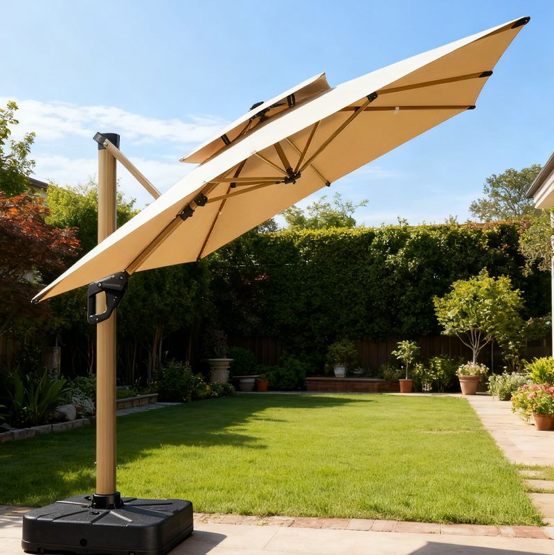 罗马伞庭院伞露台花园室外大型别墅伞威尼斯双杆琥珀金【77铝柱铝把手】(图1)