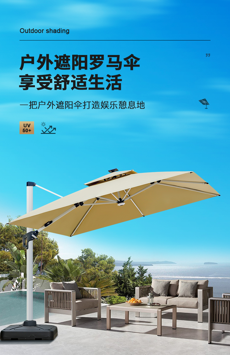 户外遮阳伞庭院伞花园别墅露台一楼花园罗马室外太阳伞(图1)
