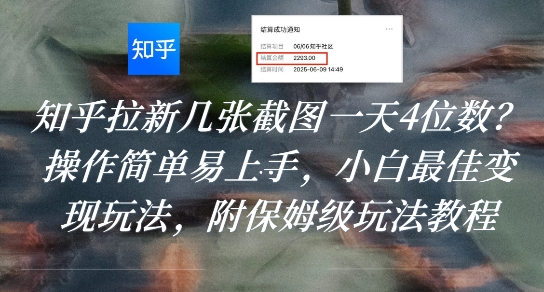 (图1) 闲鱼引流-知乎拉新项目实操截图展示日收益四位数成果