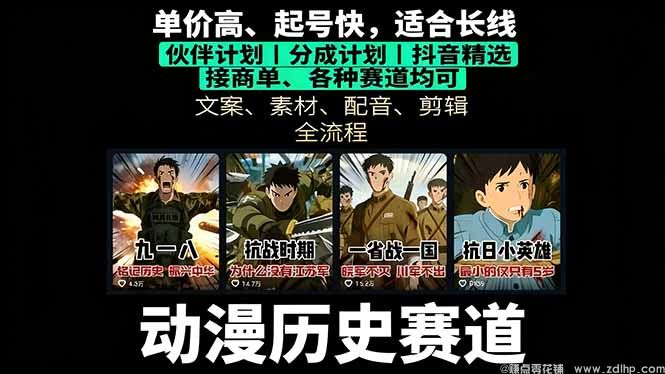 (图1) 闲鱼引流-历史动漫短视频变现课程封面图展示唐宋元明清五代典型人物动态分镜与收益数据看板