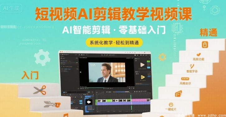 (图1) 闲鱼引流-AI智能剪辑实战课封面图:剪映界面与<a href="https://www.zdlhp.com/aikecheng/" class="seo-link">AI生成</a>动画融合演示