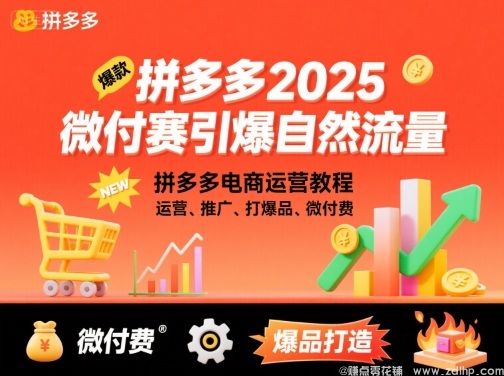 (图1) 闲鱼引流-拼多多2025微付费实战课程封面图:展示‘7天起店’‘自然流量翻倍’核心卖点与课程结构导图