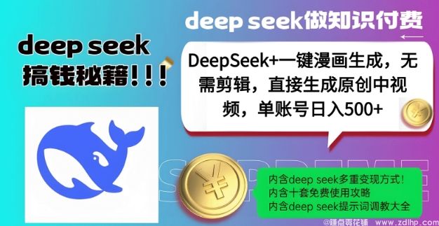 闲鱼引流-DeepSeek主题AI漫画视频生成界面截图：左侧输入指令，右侧实时输出6分钟中视频预览