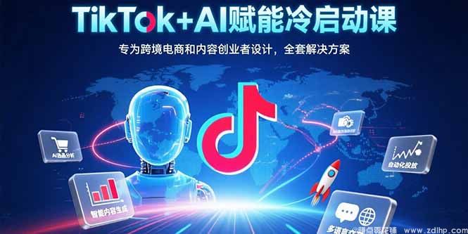 闲鱼引流-<a href="https://www.zdlhp.com/dianshang/" class="seo-link">TikTok</a> AI冷启动课程封面图：展示手机端<a href="https://www.zdlhp.com/aikecheng/" class="seo-link">AI生成</a>视频界面与实时数据看板