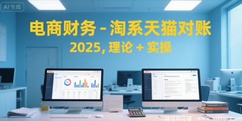 闲鱼引流-2025天猫电商财务对账课程封面图：理论框架+Excel实操界面+对账流程图三合一教学场景