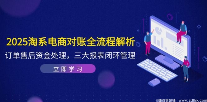 闲鱼引流-2025淘系电商财务对账全流程示意图，涵盖订单、售后、资金与报表四大模块