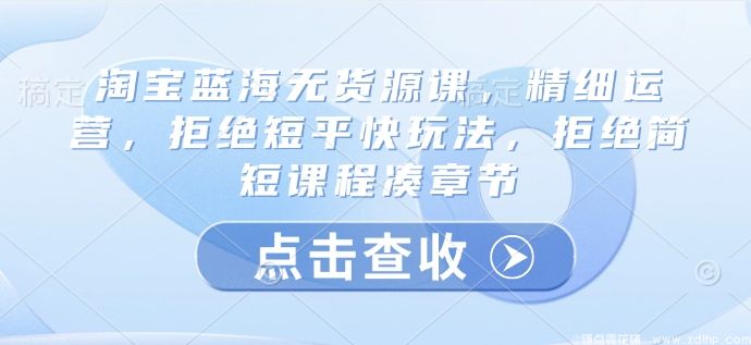 闲鱼引流-淘宝蓝海无货源课，精细运营，拒绝短平快玩法，拒绝简短课程凑章节