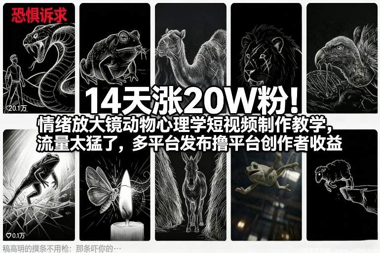 闲鱼引流-动物心理学短视频教学：14天涨粉20万实战案例，含情绪放大镜创作方法论与多平台分发策略