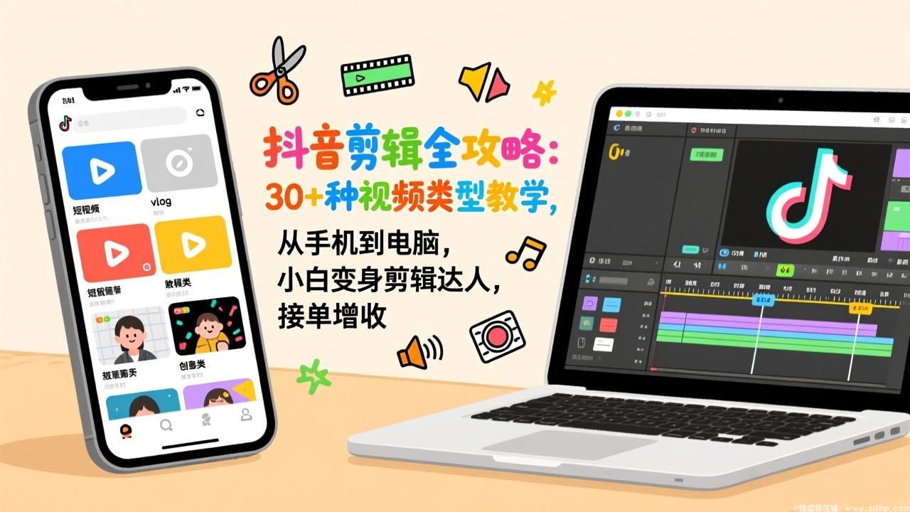 0成本掌握抖音剪辑！3步搞定30+热门视频类型，新手接单变现