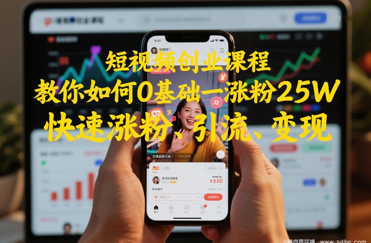 短视频创业课程，教你如何0基础一天涨粉25W，快速涨粉、引流