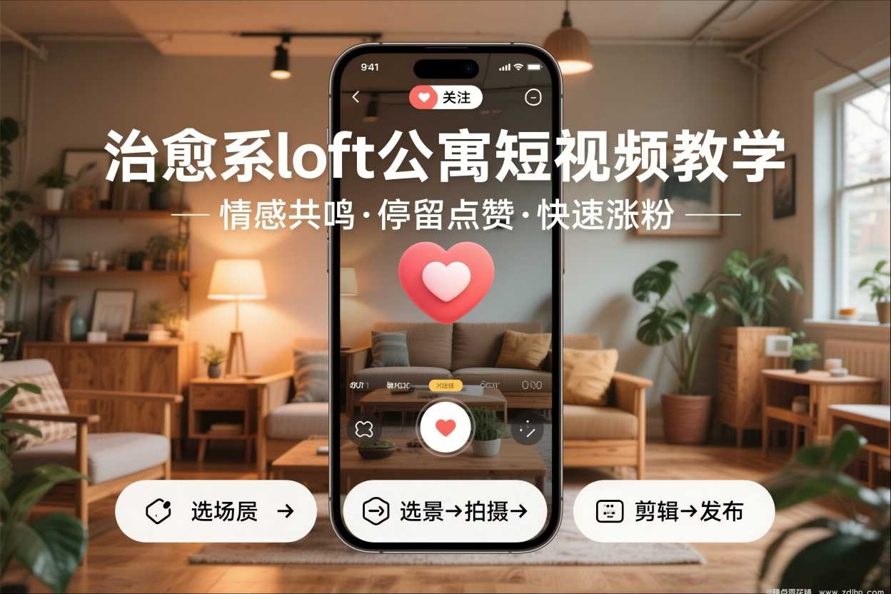 (图1) 闲鱼引流-<a href="https://www.zdlhp.com/aikecheng/" class="seo-link">AI生成</a>loft公寓短视频场景示例:暖光楼梯间+绿植墙+手写文案字幕,突出治愈感与空间层次