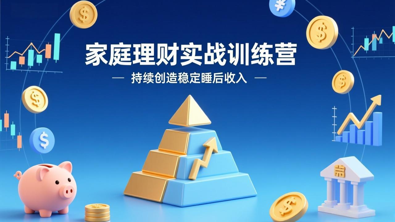 (图1) 闲鱼引流-家庭理财训练营课程主视觉图,展现财富增长路径与三阶进阶体系