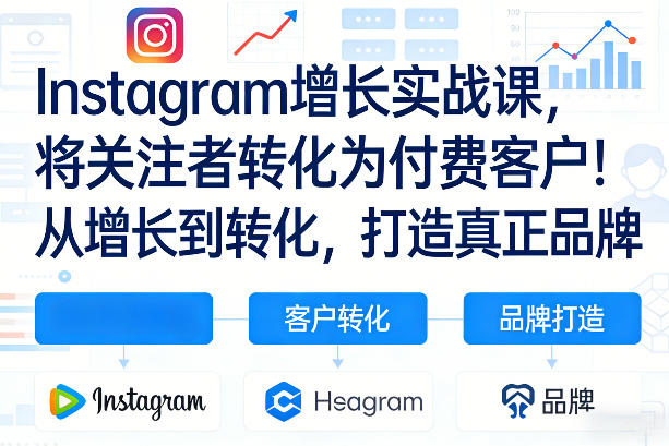 闲鱼引流-Instagram品牌增长实战课封面图：中英双语字幕界面与增长数据可视化图表