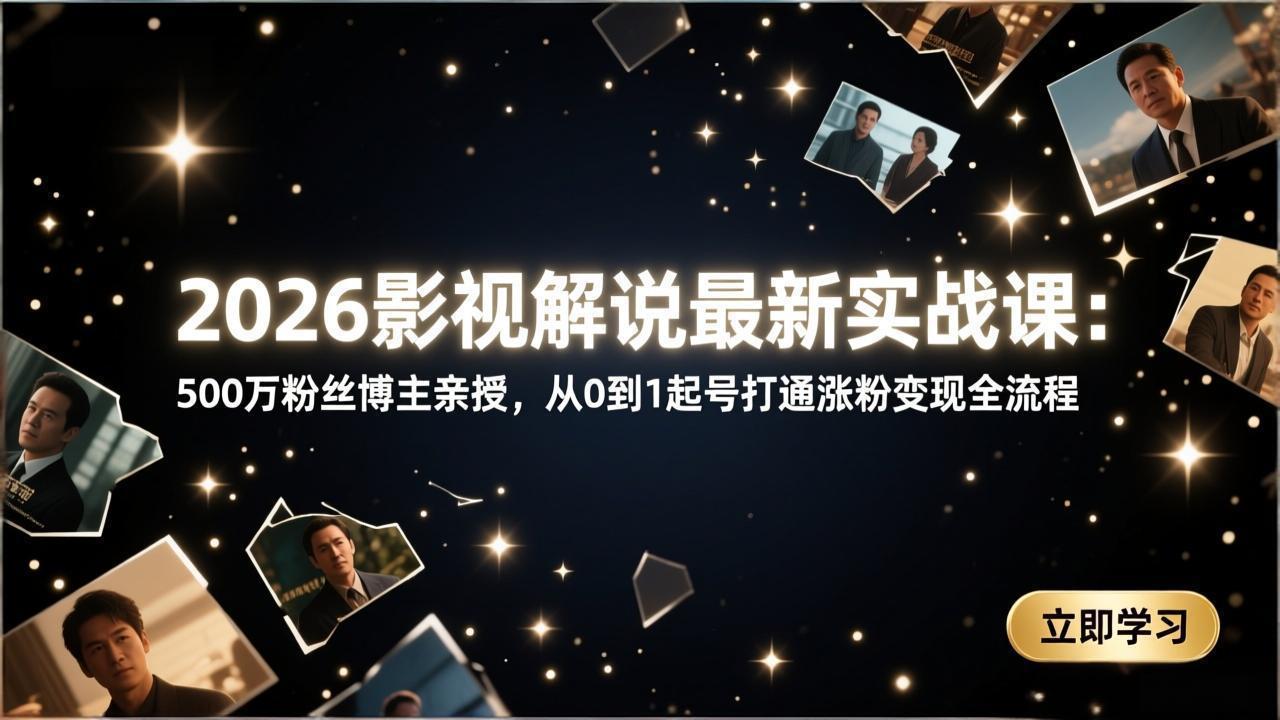 (图1) 闲鱼引流-2026抖音影视解说课程封面图:真人不露脸深度解说教学实景