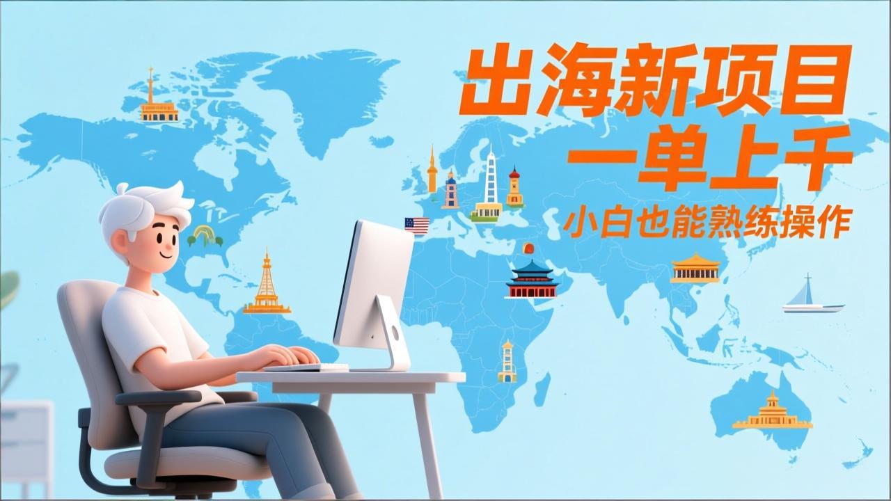 (图1) 闲鱼引流-欧洲数码出海项目实操课程封面图,含笔记本电脑与欧盟国旗元素,突出高利润跨境主题