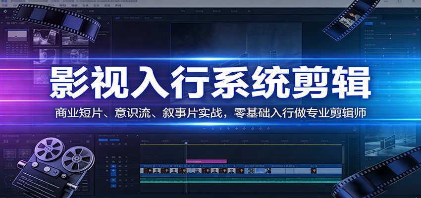 闲鱼引流-影视剪辑实战课程封面图：新手入门到专业剪辑师系统培训课程主视觉