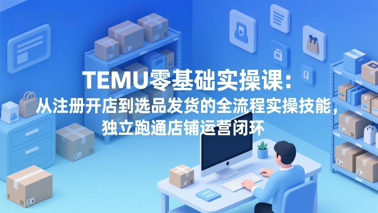 闲鱼引流-TEMU新手实操课程封面图：零基础学跨境开店全流程教学界面截图