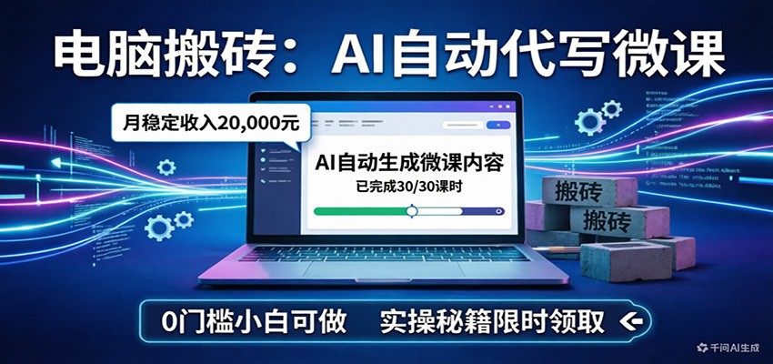0成本启动！3步用AI自动代写微课实现月入2万元，新手也能上手！