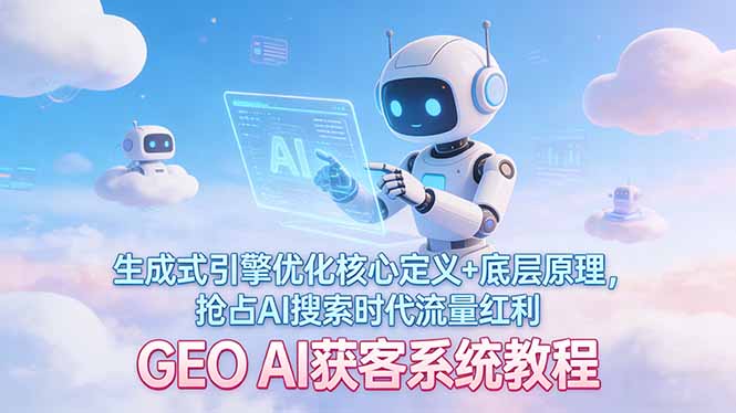 闲鱼引流-GEO生成式引擎优化课程封面图：AI搜索流量获取核心方法论可视化教学场景
