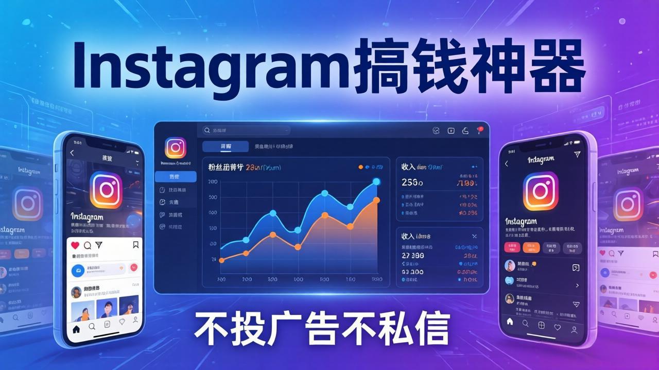 (图1) 闲鱼引流-Instagram创收系统课程封面图,展示高效涨粉与被动收入核心方法论