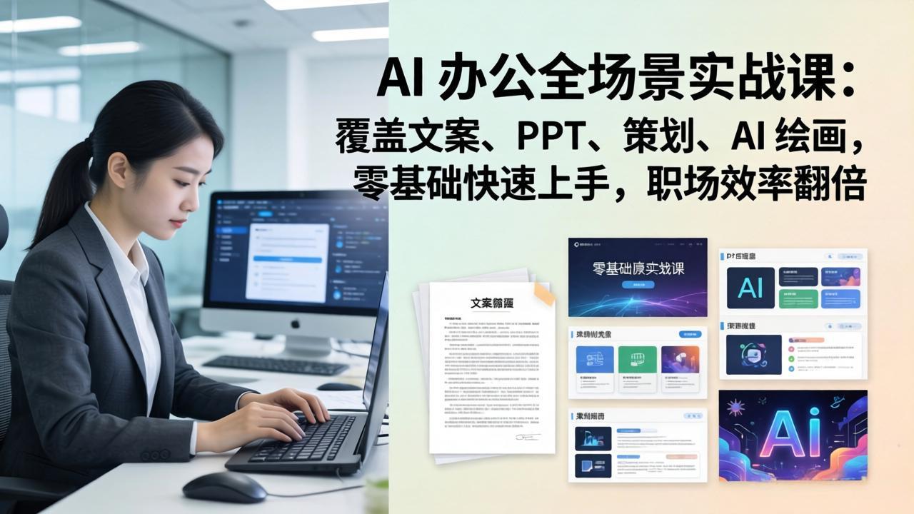 0成本掌握AI办公全技能！3步搞定文案/PPT/策划/AI绘画，职场人效率提升200%