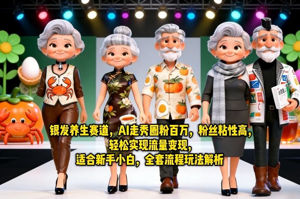 (图1) <a href="https://www.zdlhp.com/remen/9257.html" title="闲鱼" target="_blank">闲鱼</a>引流-AI数字人演绎银发养生走秀场景,展现中老年群体活力形象与健康生活方式