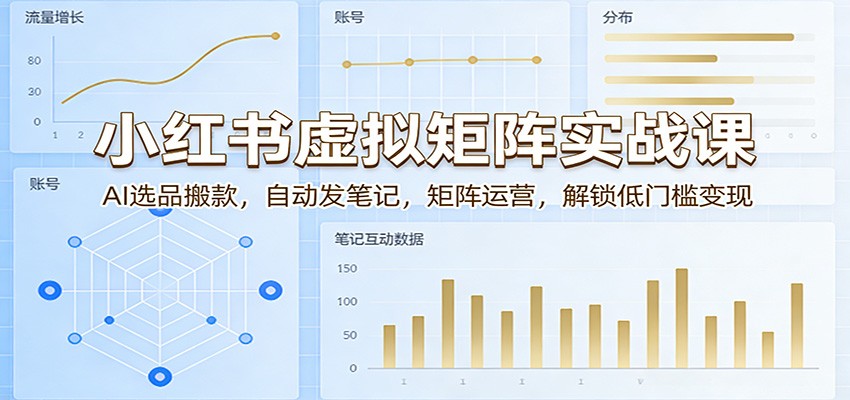 小红书虚拟矩阵实战课：0成本启动AI选品+自动发帖，7天搭建99+精准粉引流矩阵！