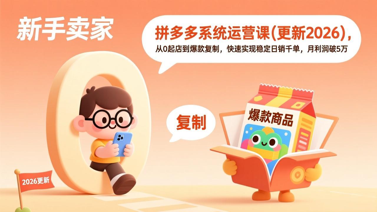 (图1) <a href="https://www.zdlhp.com/remen/9257.html" title="闲鱼" target="_blank">闲鱼</a>引流-拼多多日销千单训练营课程封面图,展示2026年最新版<a href="https://www.zdlhp.com/dianshang" title="<a href="https://www.zdlhp.com/dianshang" title="电商" target="_blank">电商</a>运营" target="_blank">电商运营</a>体系与爆款增长模型