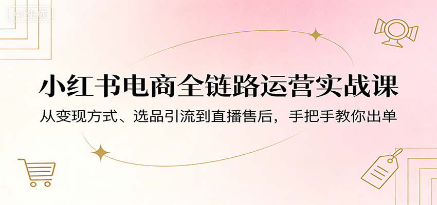 (图1) <a href="https://www.zdlhp.com/remen/9257.html" title="闲鱼" target="_blank">闲鱼</a>引流-小红书电商实战课程封面图:涵盖笔记运营、直播转化与私域引流全链路
