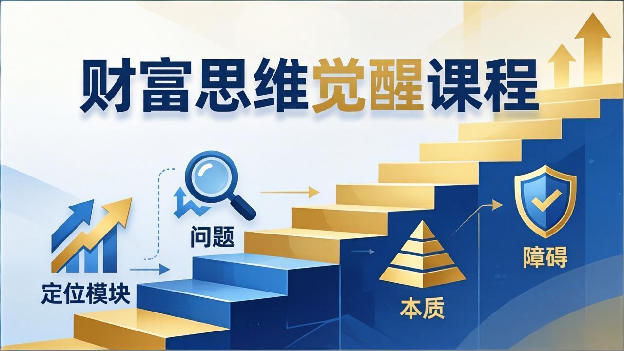 <a href="https://www.zdlhp.com/remen/9257.html" title="闲鱼" target="_blank">闲鱼</a>引流-财富的智慧课程主视觉图：抽象大脑与上升阶梯融合设计，体现思维升级与财富跃迁双重主题