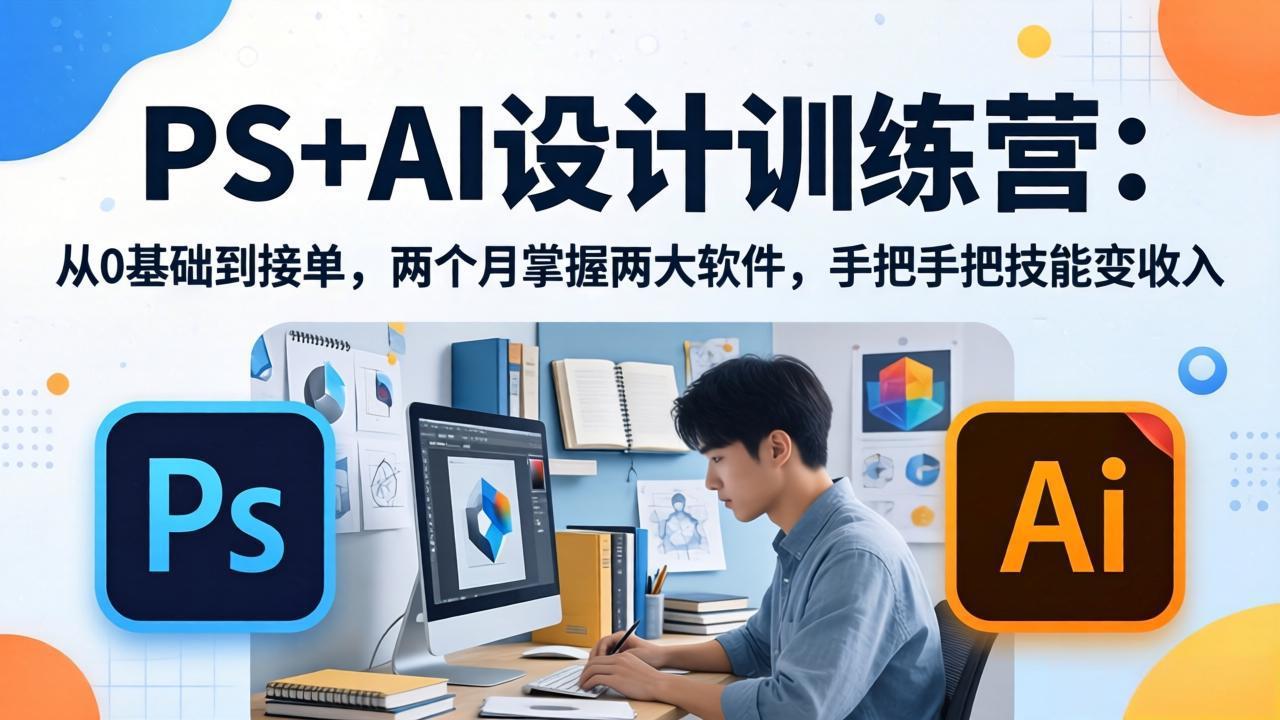 <a href="https://www.zdlhp.com/remen/9257.html" title="闲鱼" target="_blank">闲鱼</a>引流-PS与AI双软件协同设计训练营课程封面图，展示修图、海报、LOGO、插画等商业设计应用场景