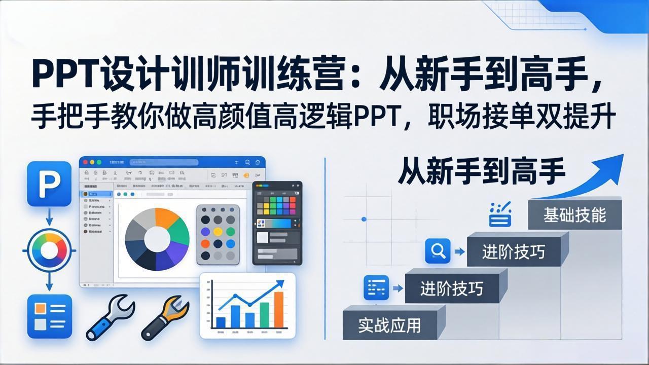 <a href="https://www.zdlhp.com/remen/9257.html" title="闲鱼" target="_blank">闲鱼</a>引流-PPT设计一对一训练营课程封面图，展示高质感商务风幻灯片与学习路径导图