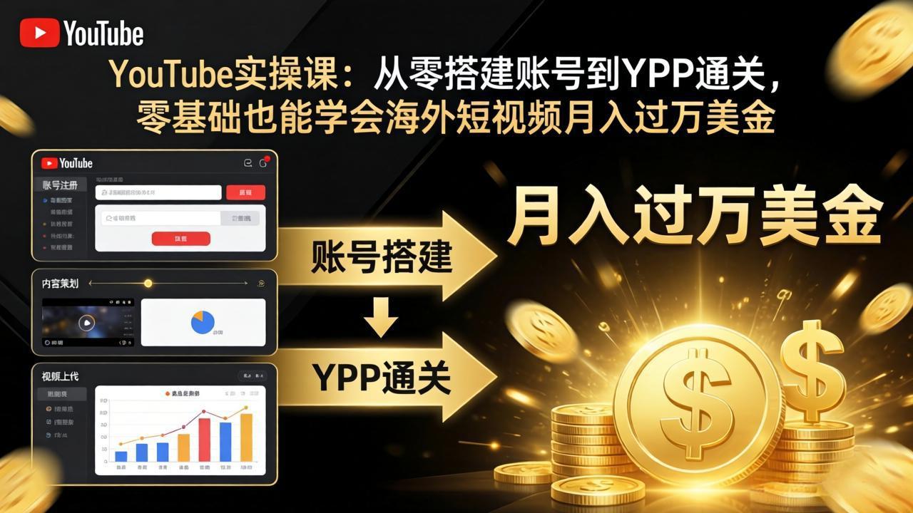<a href="https://www.zdlhp.com/remen/9257.html" title="闲鱼" target="_blank">闲鱼</a>引流-麦子甜YouTube实操课封面图：YPP广告分成+Shorts冷启动+SEO精准引流三合一教学