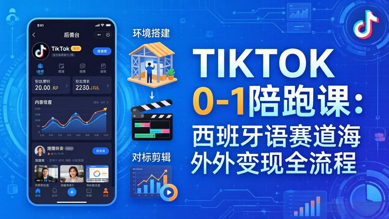 闲鱼引流-TikTok西语赛道实战课程封面图：含账号搭建、爆款剪辑与PayPal提现全流程教学