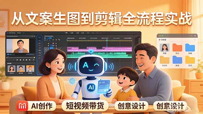 (图1) <a href="https://www.zdlhp.com/remen/9257.html" title="闲鱼" target="_blank">闲鱼</a>引流-AI生成家庭场景短视频封面图,展示温馨客厅剧情与智能带货融合效果