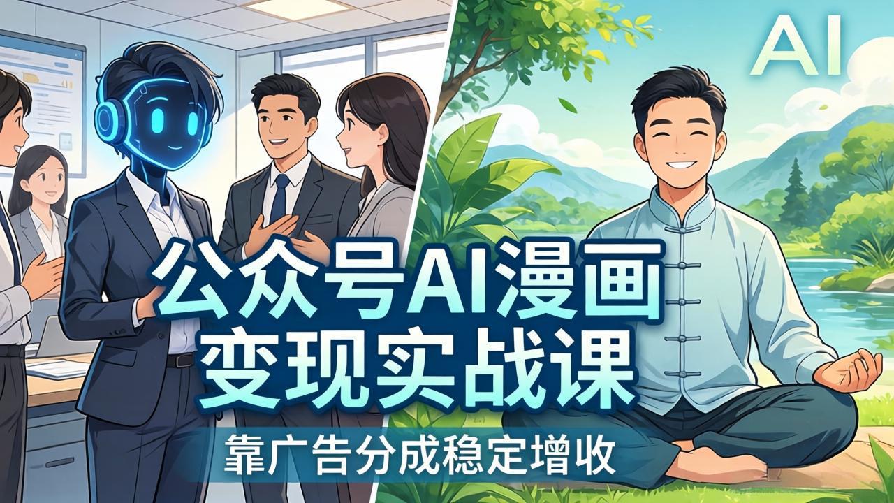 <a href="https://www.zdlhp.com/remen/9257.html" title="闲鱼" target="_blank">闲鱼</a>引流-AI漫画公众号变现课程封面图：展示星座职场养生三大热门赛道与流量主收益界面