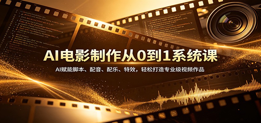 <a href="https://www.zdlhp.com/remen/9257.html" title="闲鱼" target="_blank">闲鱼</a>引流-AI电影制作系统课程封面图，展示全流程<a href="https://www.zdlhp.com/aishipin/" title="AI视频" target="_blank">AI视频</a>创作界面与成片效果