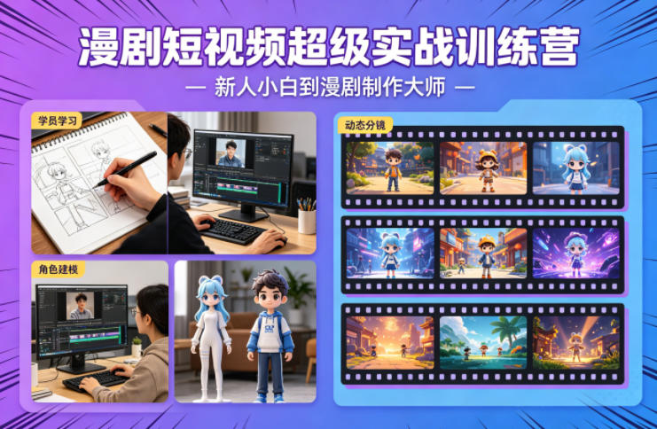 闲鱼引流-漫剧短视频训练营课程封面图展示即梦与小云雀双平台操作界面及成片效果示例