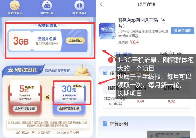 闲鱼引流-手机流量免费领取推广后台数据看板，显示近30天点击量、转化率与单日收益曲线图